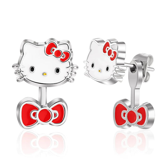 Enamel Sanrio Hello Kitty Front Back Stud Earrings - Red Bow - earrings