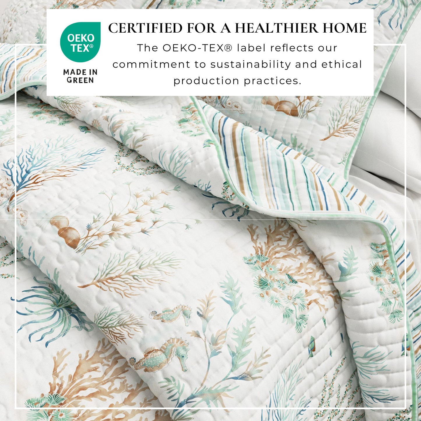 Coastal Printed Cotton Quilt Set - Santa Barbara Collection - - Quilts & Comforters