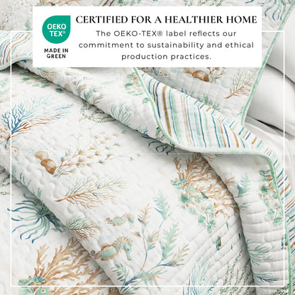 Coastal Printed Cotton Quilt Set - Santa Barbara Collection - - Quilts & Comforters