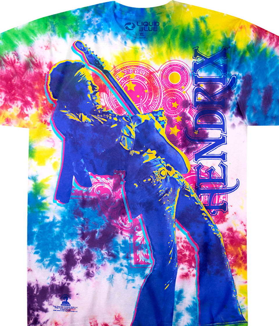 Jimi Hendrix Tie Dye Angus Liquid Blue Mens T-shirt - XL - Men's T-shirts