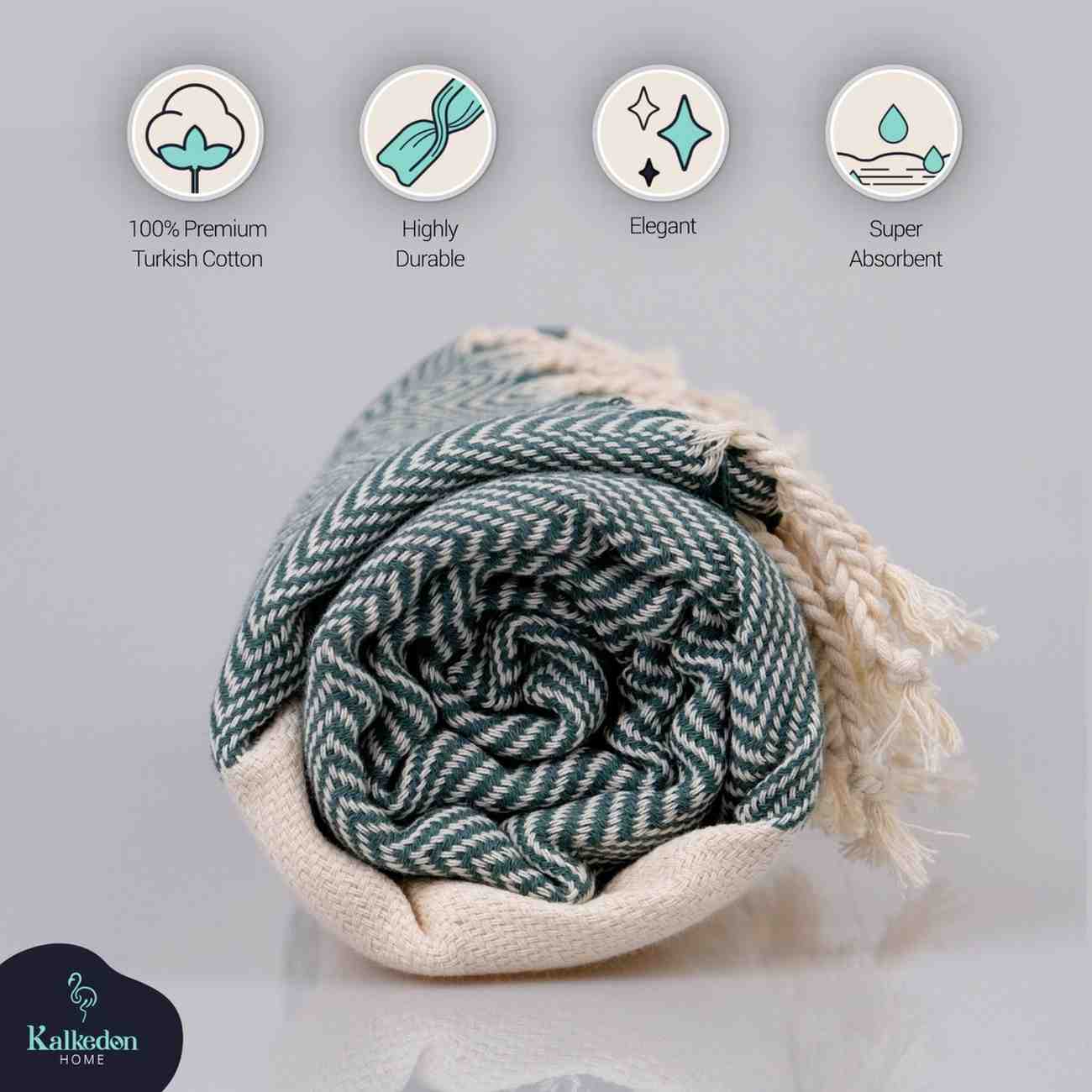 Herringbone Turkish Towel - Olive Green - Towels