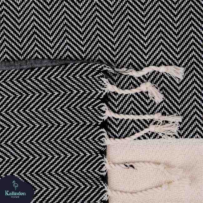Herringbone Turkish Towel - Black - Towels