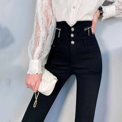 Korean Fashion High Waist Pencil Pants - -