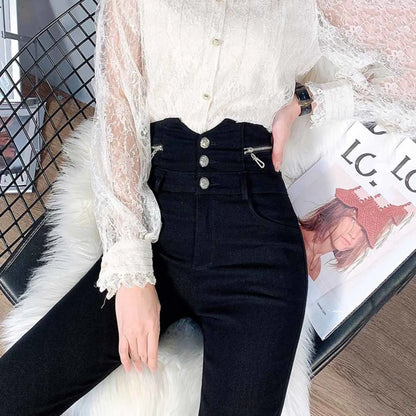 Korean Fashion High Waist Pencil Pants - -