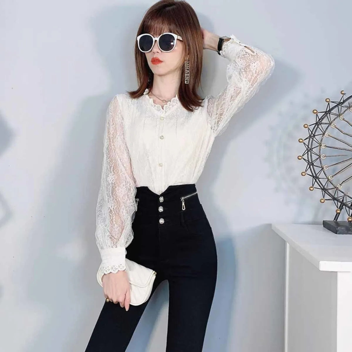 Korean Fashion High Waist Pencil Pants - -