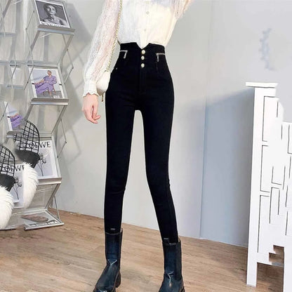 Korean Fashion High Waist Pencil Pants - Black -