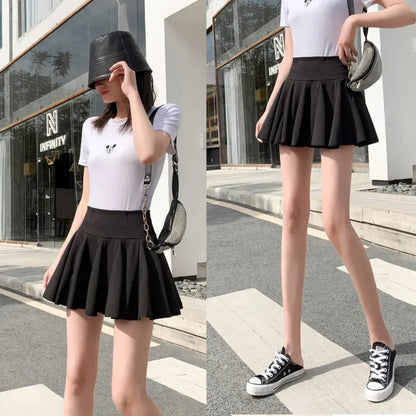 High Waist Pleated Mini Skirt – Korean Style Skater Skirt for Women - - Skirts