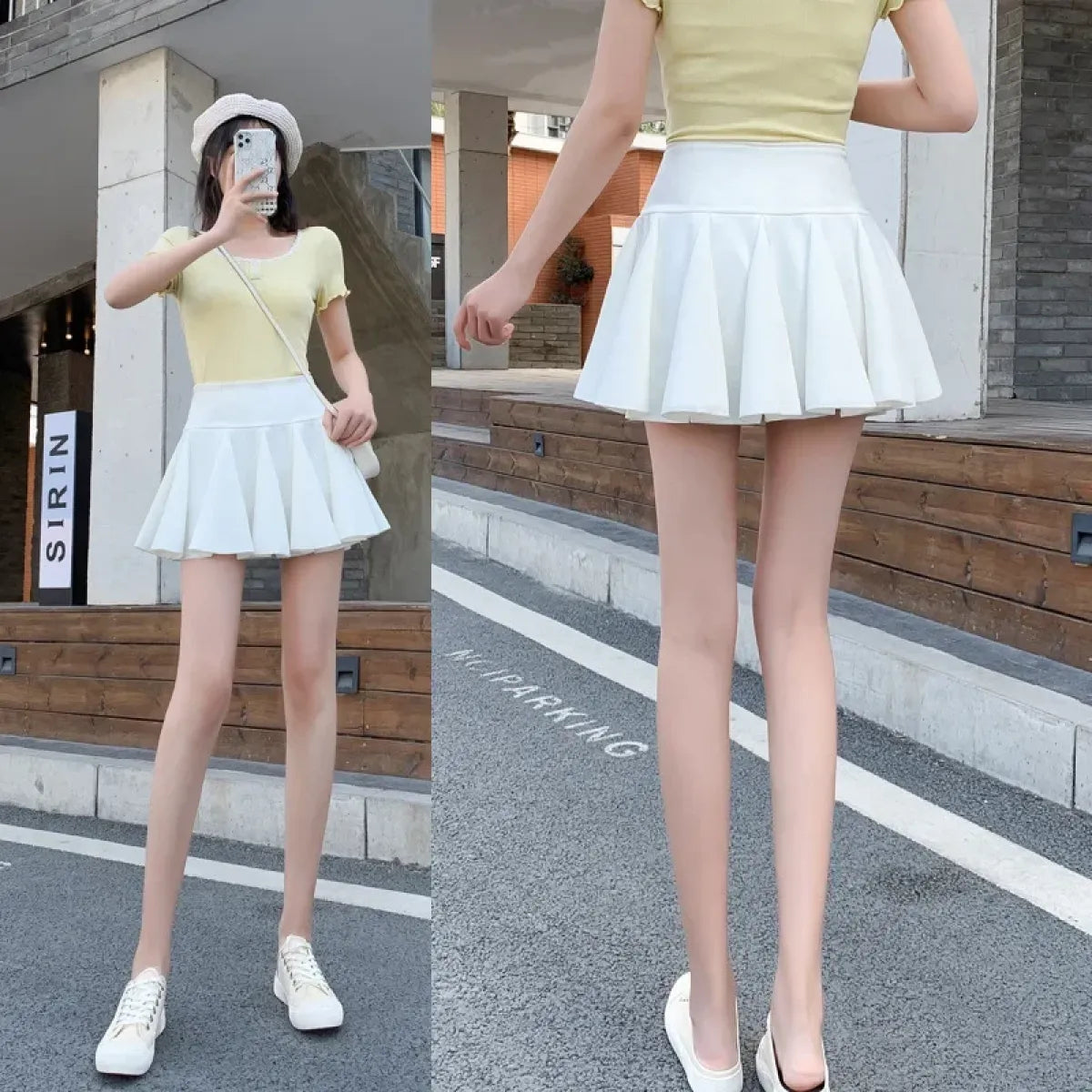 High Waist Pleated Mini Skirt – Korean Style Skater Skirt for Women - - Skirts