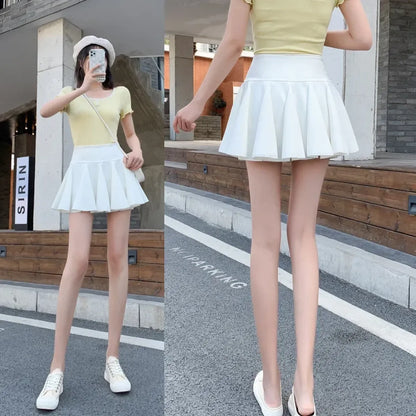 High Waist Pleated Mini Skirt – Korean Style Skater Skirt for Women - - Skirts