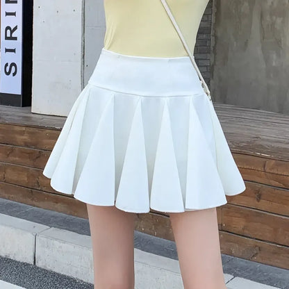 High Waist Pleated Mini Skirt – Korean Style Skater Skirt for Women - White - Skirts