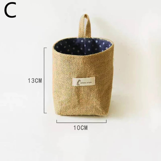 Cotton Linen Storage Basket Hanging Pocket Jute Bag