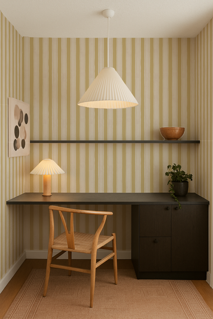 Riviera Stripe Wallpaper, off-white and butter yellow- Samantha Santana Creative- {{Product type}}