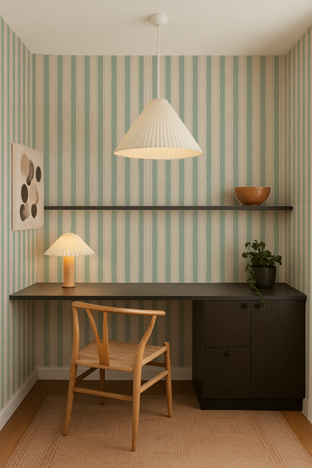 Riviera Stripe Wallpaper, off-white and mint- Samantha Santana Creative- {{Product type}}