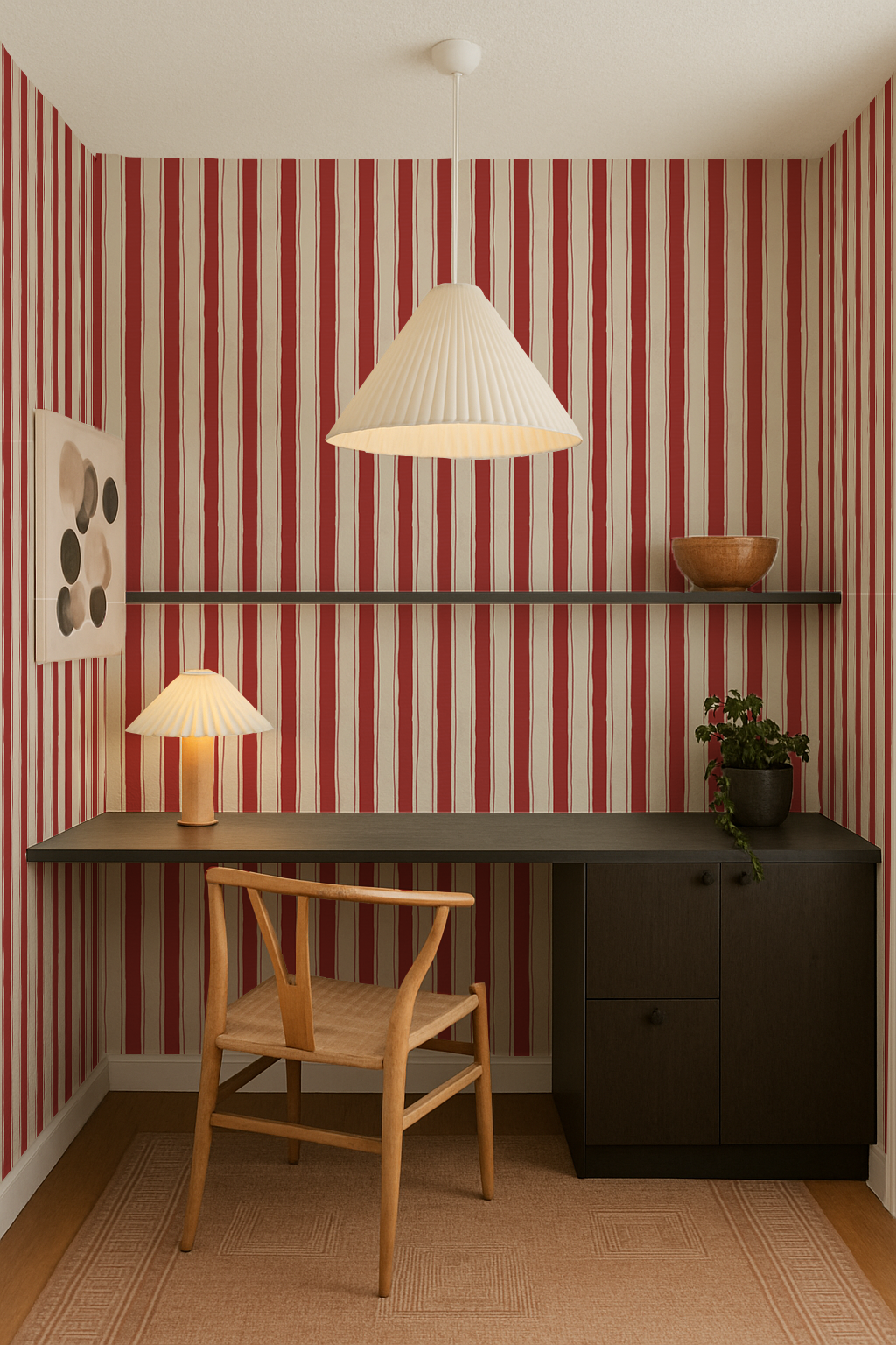 Riviera Stripe Wallpaper, off-white and red- Samantha Santana Creative- {{Product type}}