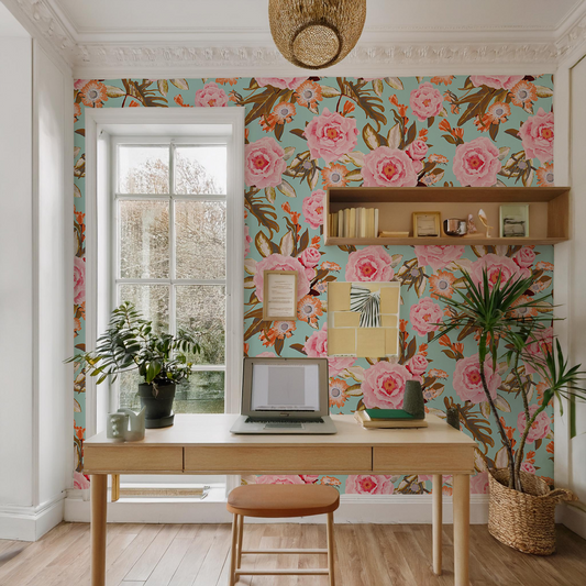 Posh Posy Wallpaper Light Blue - - Wallpaper