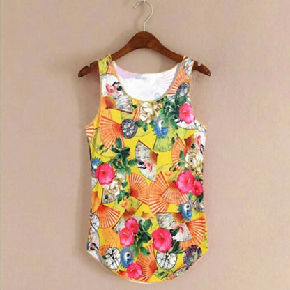 Hot Summer Fitness Tanks - One Size Yellow Floral -