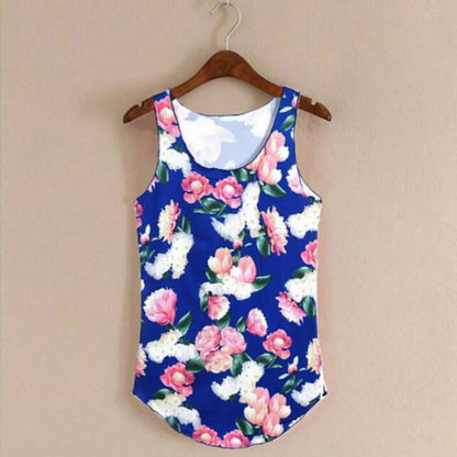 Hot Summer Fitness Tanks - One Size Blue Floral -