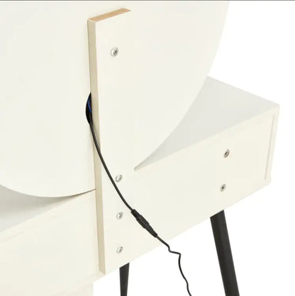 Fluted Makeup Vanity Desk With Round LED Mirror And Lights - - vanity