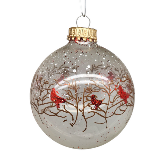 Krebs Value Glass Ornament 4 pack - Cardinals on Snowy Braches - - Christmas >> Ornaments >> Glass
