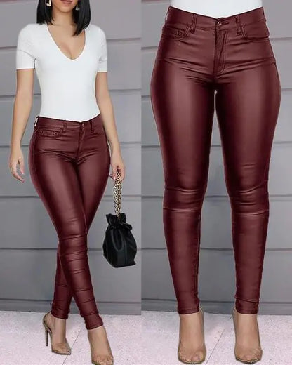 Womens Slim Pencil Pants Dark Red Medium