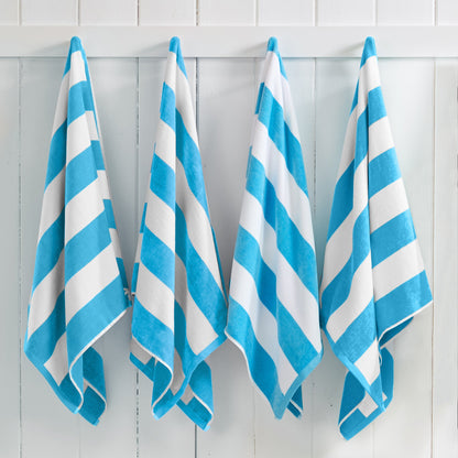 Cotton Velour Cabana Stripe Beach Towel - Novia Collection - 4 Pack- 35" x 70" Air Blue -