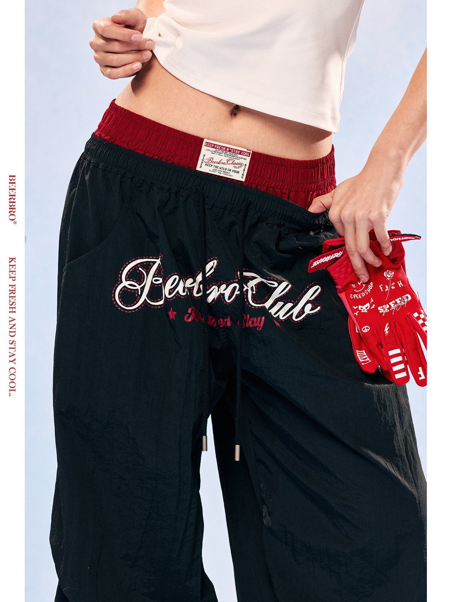 Women's Colorblock Double Waistband Lightweight Quick-Dry Wide Leg Sports Pants - -