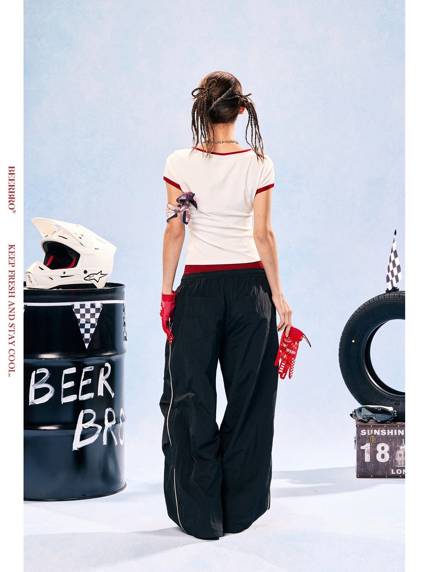 Women's Colorblock Double Waistband Lightweight Quick-Dry Wide Leg Sports Pants - -