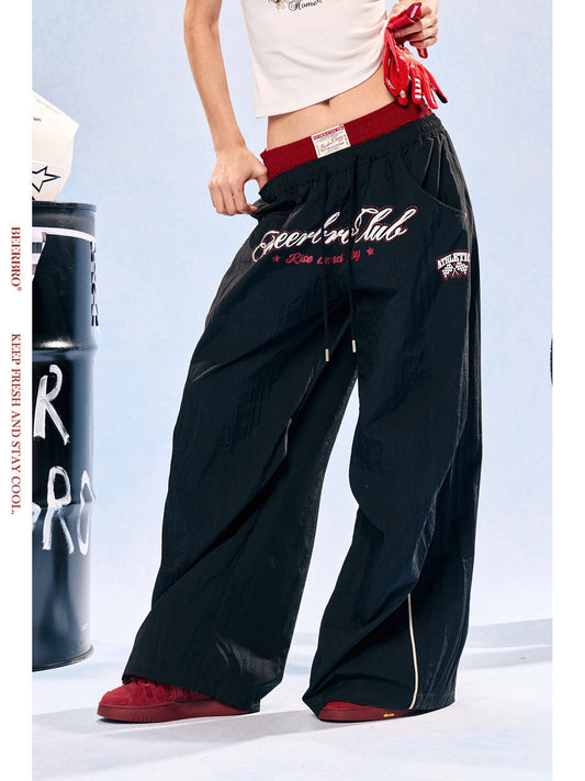 Women's Colorblock Double Waistband Lightweight Quick-Dry Wide Leg Sports Pants - -