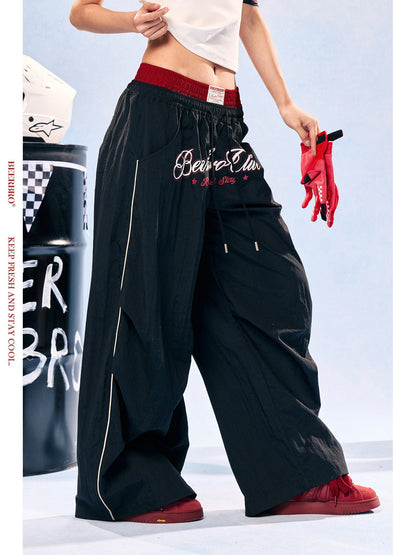 Women's Colorblock Double Waistband Lightweight Quick-Dry Wide Leg Sports Pants - -