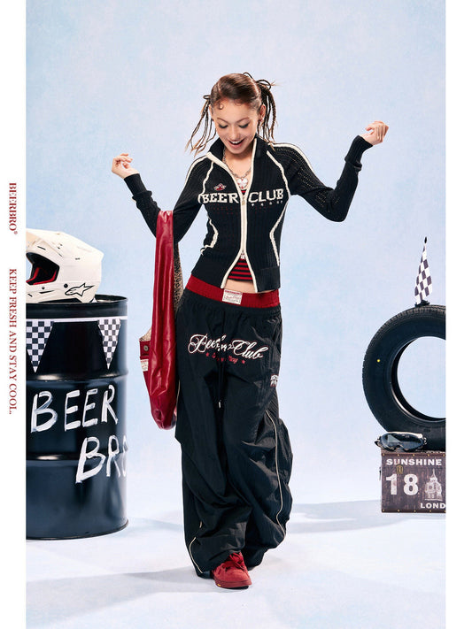 Women's Colorblock Double Waistband Lightweight Quick-Dry Wide Leg Sports Pants - -