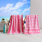 Cotton Velour Beach Towel - Maui Collection - 2 Pack- 30" x 60" Pink White Flamingo & Stripe - Beach Towels