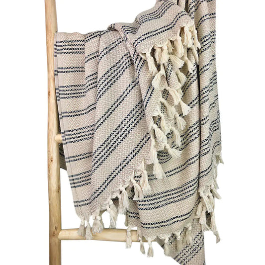 Woven Stripe Turkish Throw Blanket - beige Black - blanket