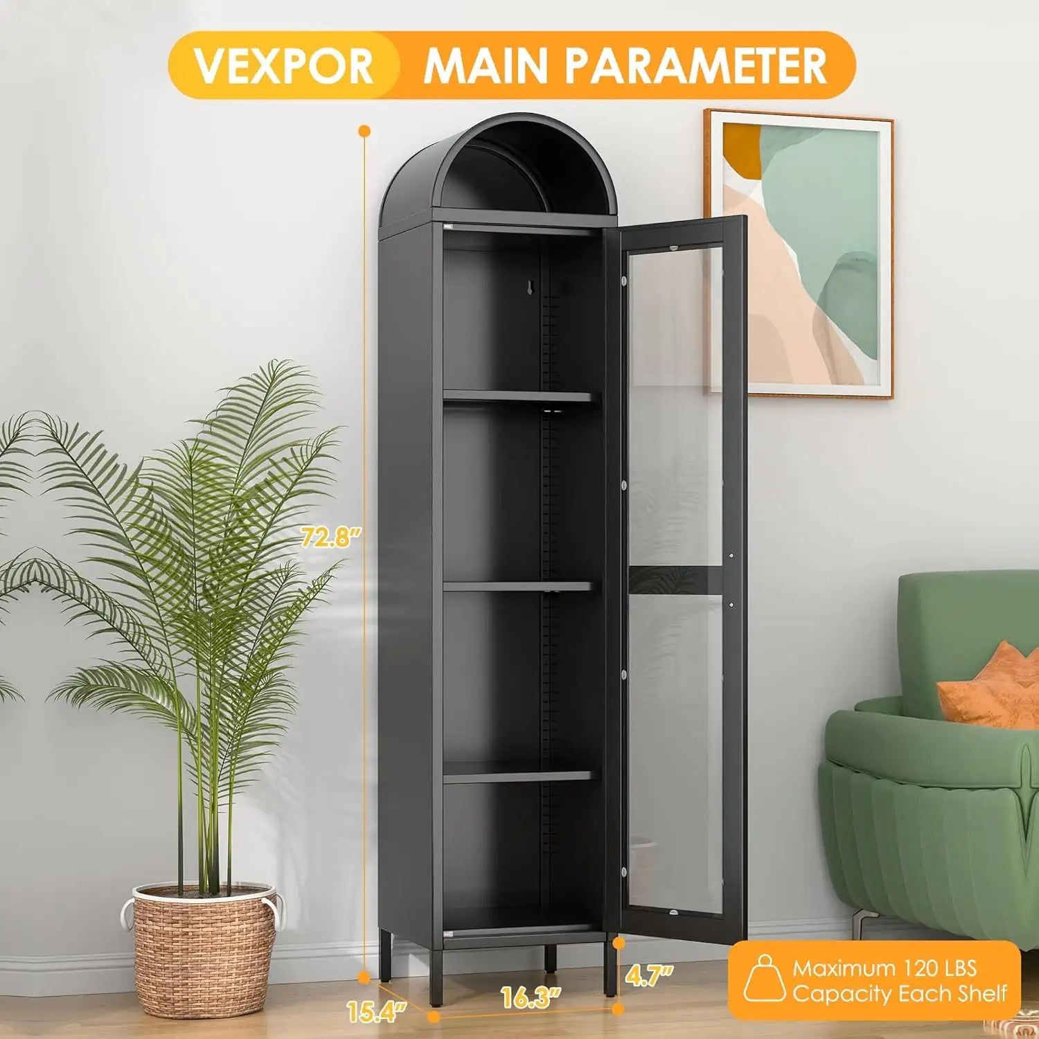 73 In Tall Metal Arched Cabinet Kitchen With Glass Door - - cabinet