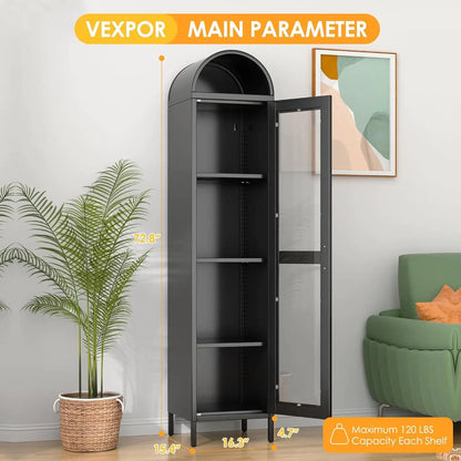 73 In Tall Metal Arched Cabinet Kitchen With Glass Door - - cabinet