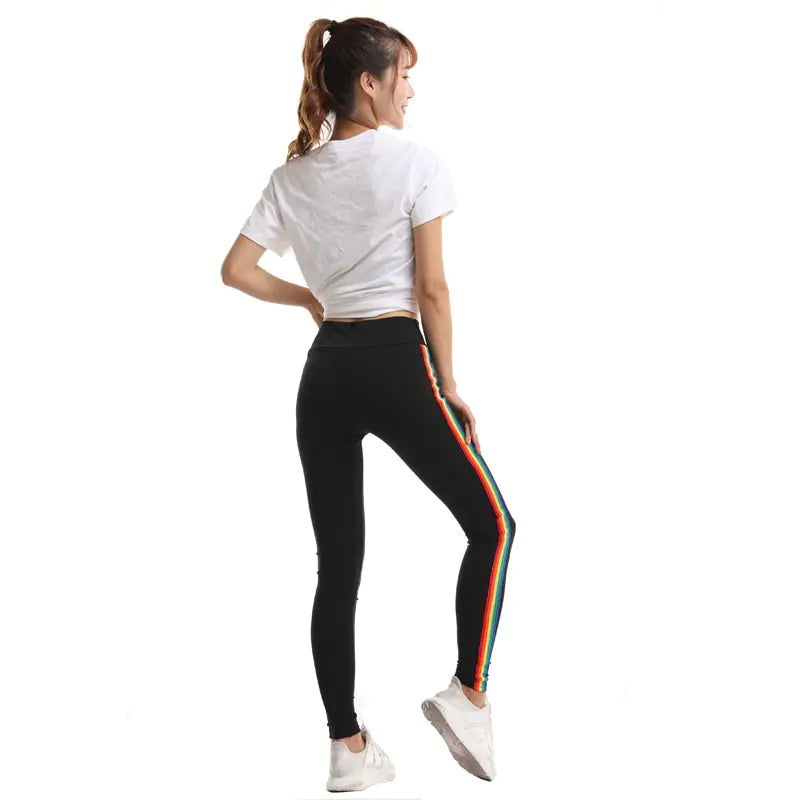 Slim Fit Nine-Point Pants with Rainbow Stripes Kia Day Design