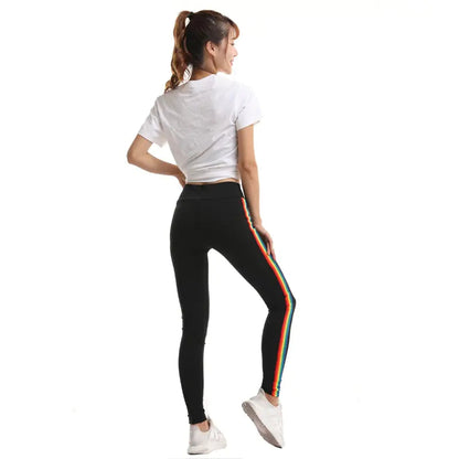 Slim Fit Nine-Point Pants with Rainbow Stripes Kia Day Design