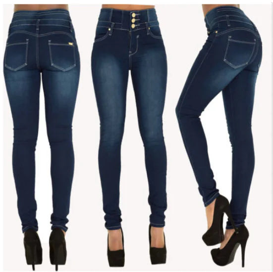 High-Waisted Slim Fit Multi-Button Jeans - Kia Day Design