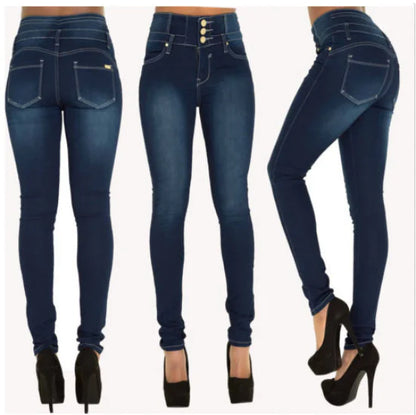 High-Waisted Slim Fit Multi-Button Jeans - Kia Day Design