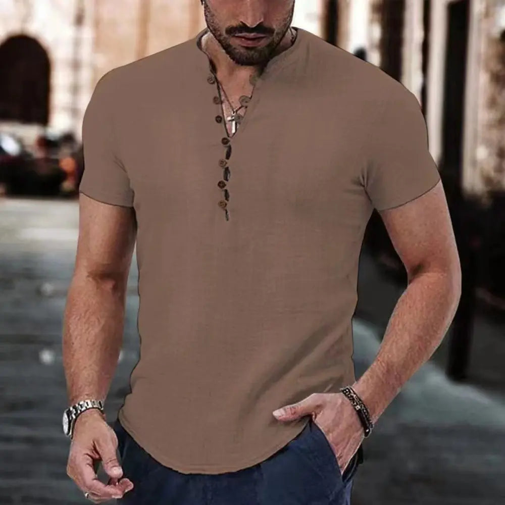 2023 Men's Casual V-Neck Button Short Sleeve Shirt - Kia Day Design