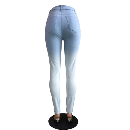Blue-White Gradient Distressed Jeans for Cross-Border E-Commerce - Kia Day Design