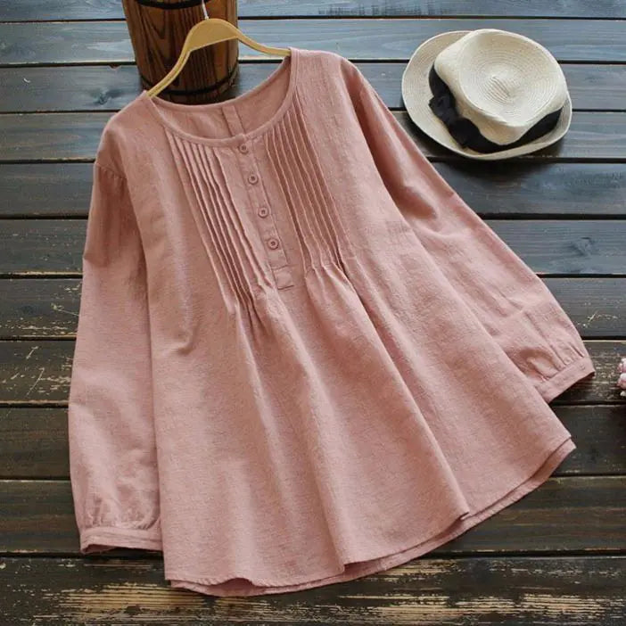Vintage Style Solid Cotton Linen Top - Kia Day Design