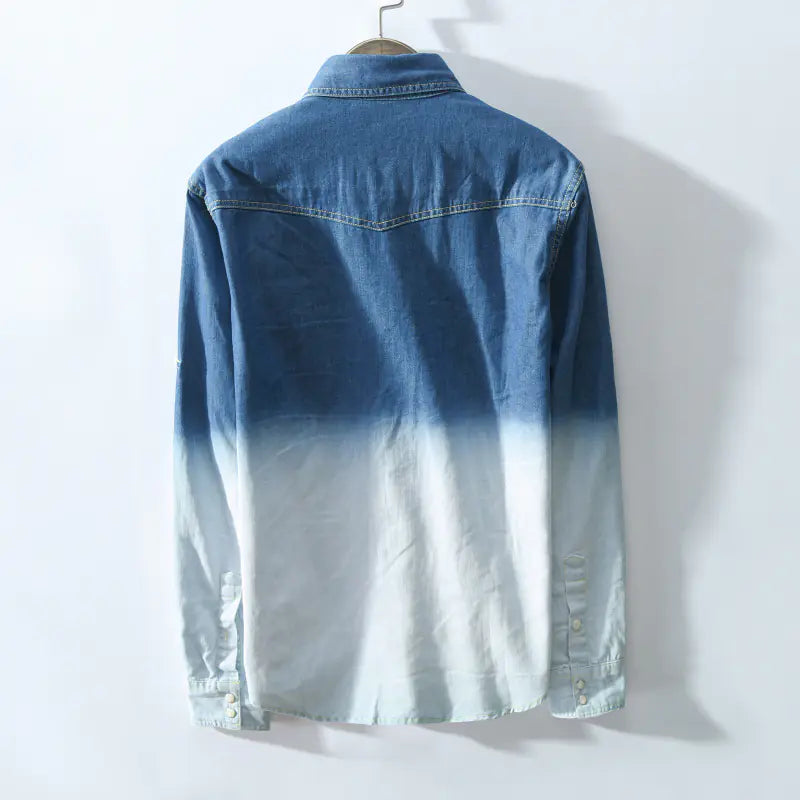 Men's Gradient Color Denim Shirt Jacket with Pockets - Kia Day Design