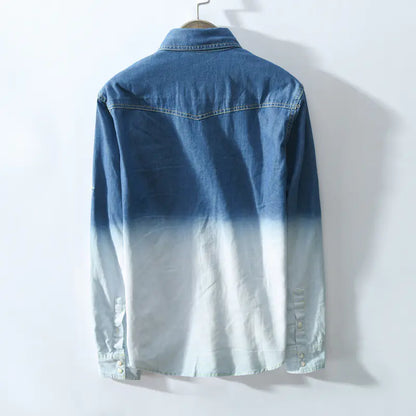 Men's Gradient Color Denim Shirt Jacket with Pockets - Kia Day Design