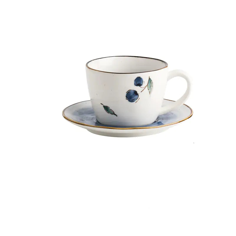 Ceramic Coffee Cup and Saucer Set - Blueberry - mug