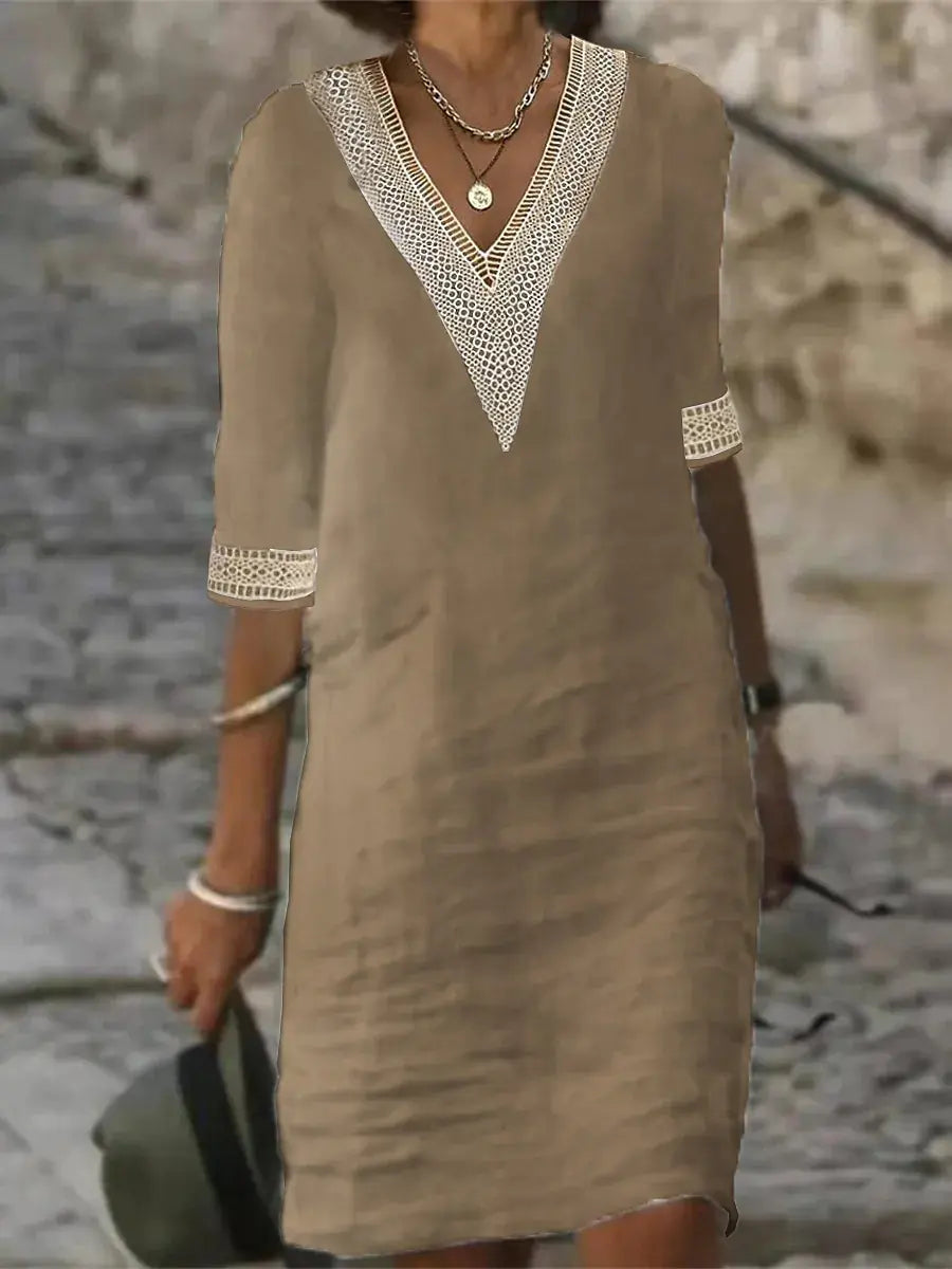 Womens Casual Loose Dress - Khaki - dress