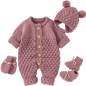 Baby Knit Set - Romper, Beanie, Mittens & Booties PINK