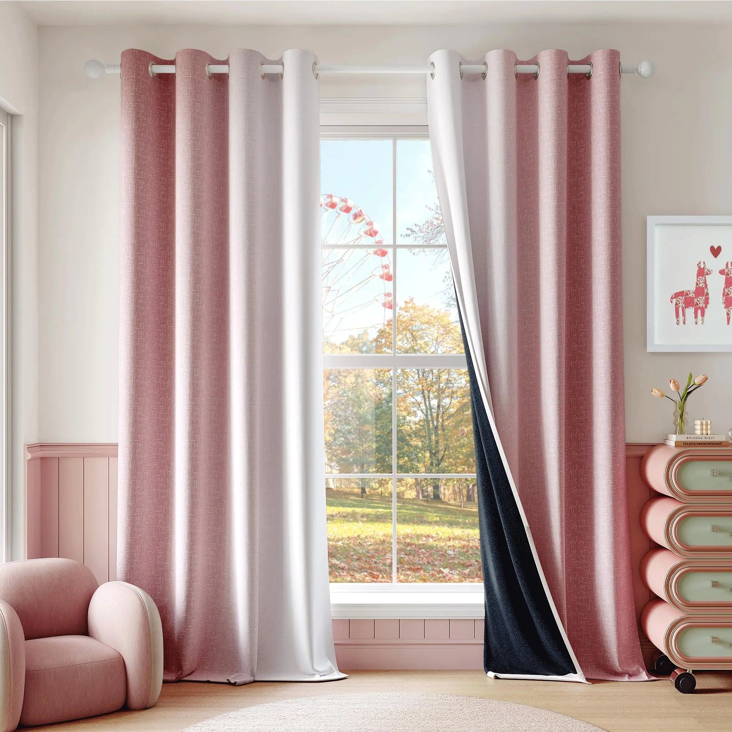 Pink & White Gradient Ombre Blackout Grommet Curtains Thermal Insulated 2 Panel Set - Kia Day Design