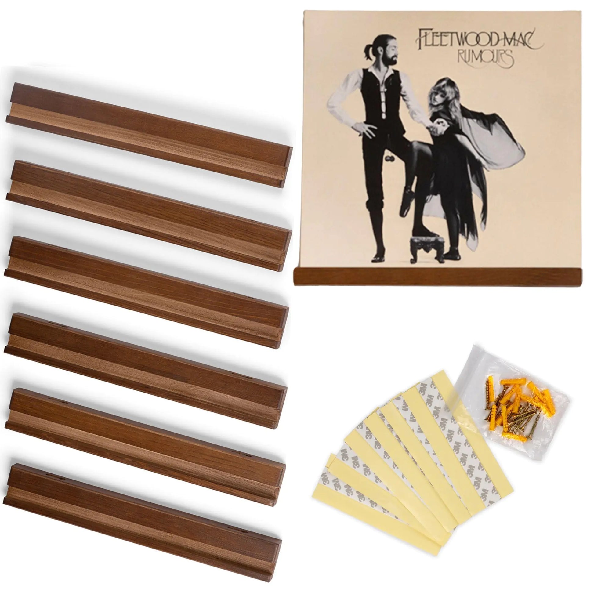 Pack of 6 Pinewood Vinyl Record Holder Wall Mount with 2 Mounting Options - Kia Day Design