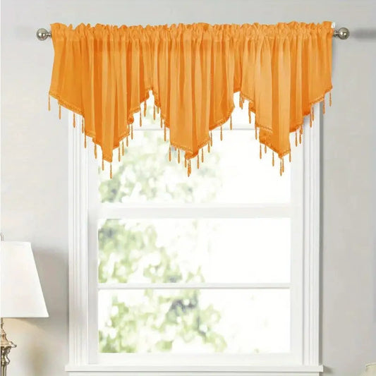 Solid Color Triangle Short Beaded Valance - - curtain