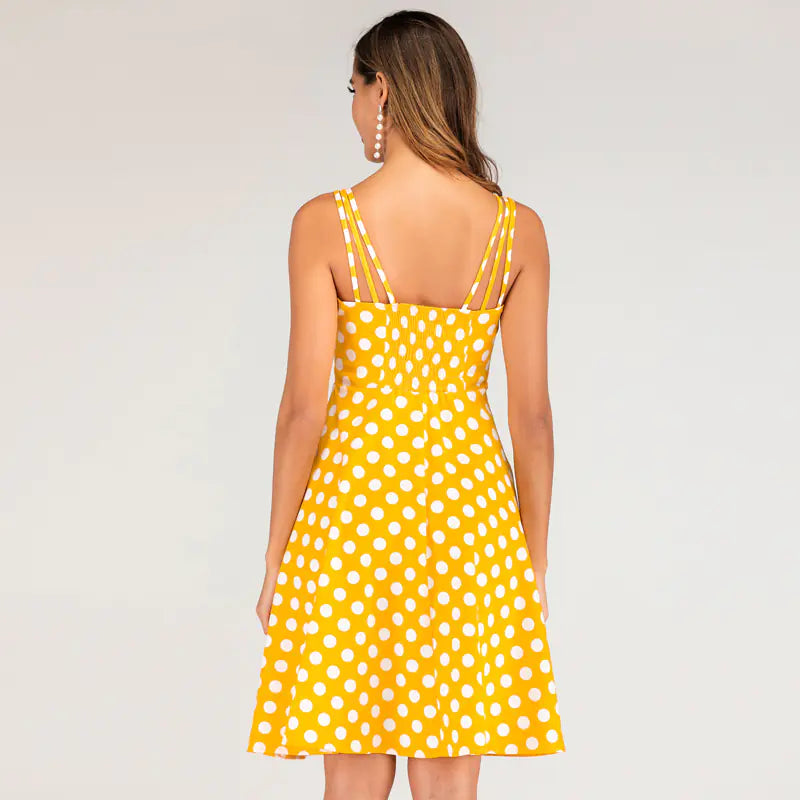 Slim Fit Polka Dot Cami Dress - - dress